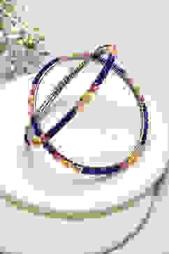 Purple Pink Yellow Metal And Beads Bangles image number 0