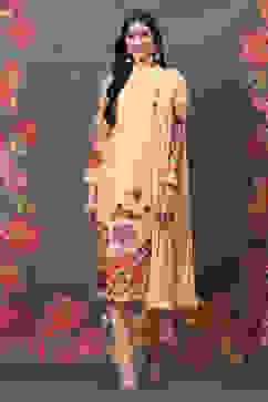 Rohit Bal Peach Cotton Silk Straight Printed Suit Set image number 7