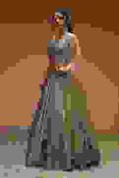 Gold-Toned Georgette Sequinned Lehenga Set image number 3