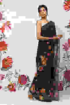Rohit Bal Black Cotton Blend Saree image number 3