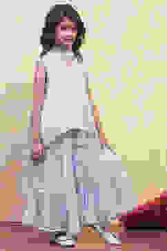 Ice Blue Embroidered Peplum Suit Set image number 0