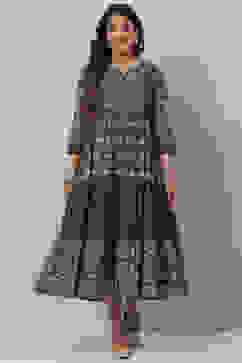 Indigo Cotton Flared Dress image number 0