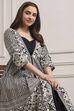 White and Black Cotton Printed Anarkali Fusion Set image number 7