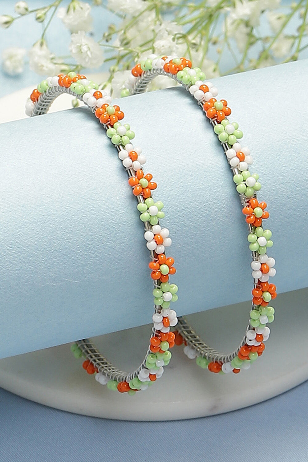 Orange & Green Metal & Beads Kids Bangles image number 0