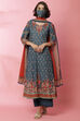 Blue Cotton Kalidar Kurta Palazzo Suit Set image number 6