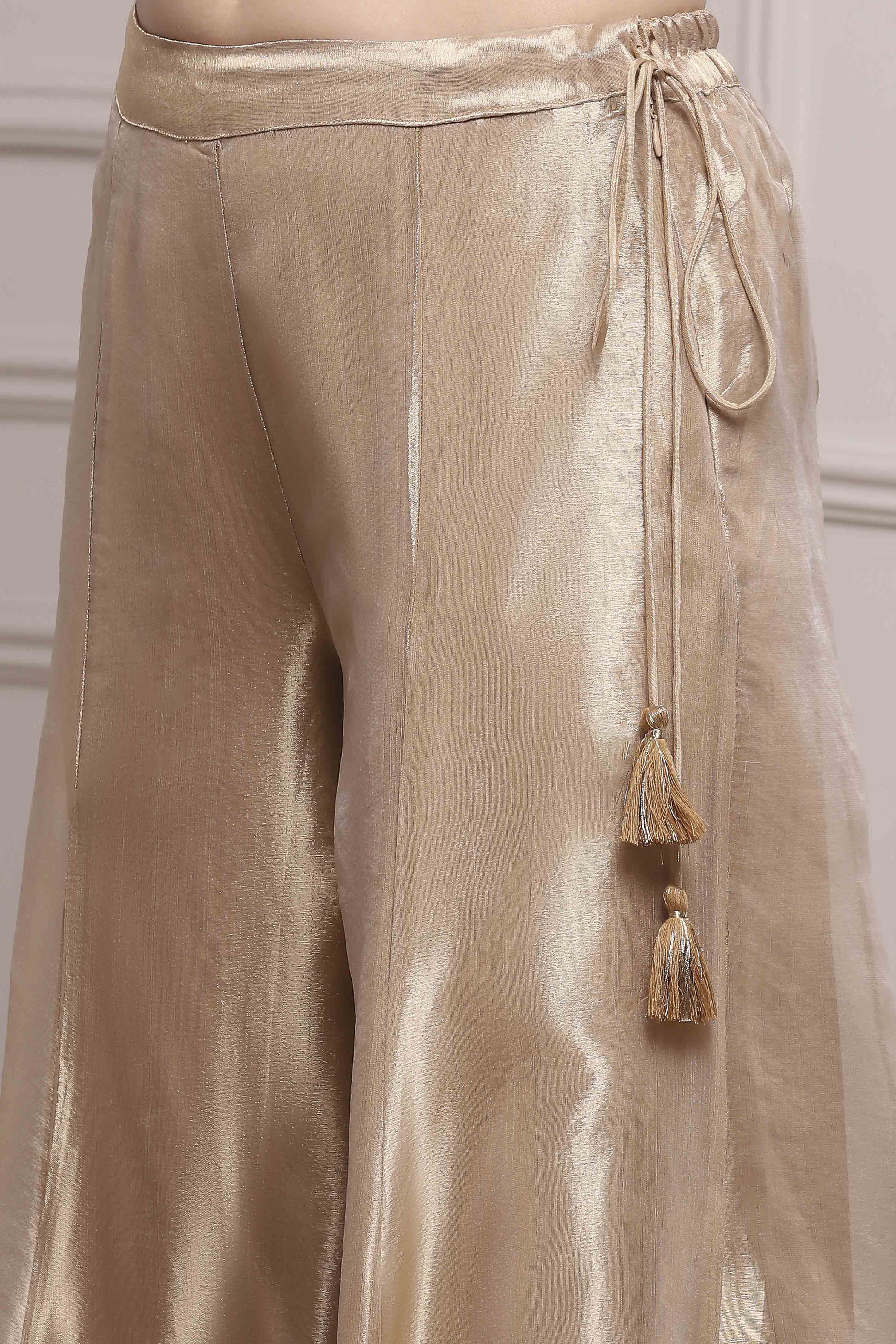 Gold-Toned Banarasi Tissue Printed Sharara Suit Set image number 2