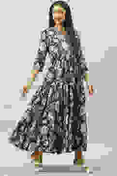 Navy Cotton Tiered Printed Dress image number 2