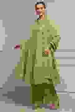 Lime Green Cotton A-Line Yarndyed Suit Set image number 3