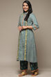Teal Cotton A-Line Kurta Palazzo Suit Set image number 3