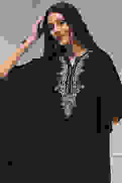 Black Modal Solid Kaftan Fusion Kurta Set image number 1