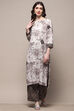 White Grey Rayon Straight Kurta Set