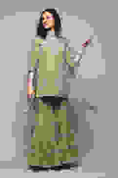 Sap Green Cotton Blend Straight Kurta Garara Suit Set image number 0