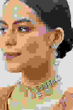 Gold Pearl Brass Necklace Set image number 1