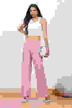 Blush Pink Solid Relaxed Fit Pants image number 0