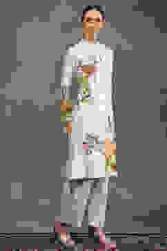 Rohit Bal Ivory Silk Chanderi Floral Printed Straight Kurta Set image number 5