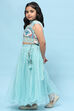 Sea Green Cotton Printed and Glittered Lehenga Set image number 4