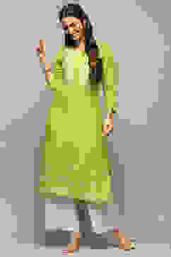 Green Rayon flax Relaxed Kurta Palazzo Suit Set image number 0
