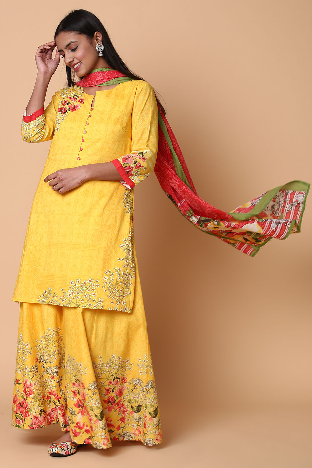 Yellow Cotton Sharara Kurta Sharara Suit Set image number 4