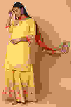 Yellow Cotton Sharara Kurta Sharara Suit Set image number 4