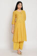 Yellow Cotton Silk Straight Kurta Palazzo Suit Set image number 3