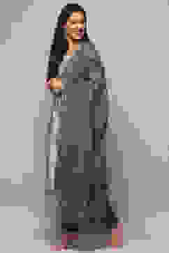 Navy Blue Chanderi Unstitched Suit set image number 5