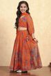 Orange Polyester Printed Kalidar Lehenga Set image number 3