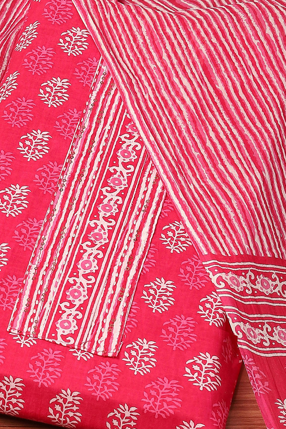 Pink Cotton Hand Embroidered Unstitched Suit Set image number 1