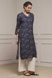 Indigo Blue Viscose Rayon Straight Kurta image number 4