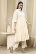Off-White Cotton Schiffli Anarkali Suit Set image number 5