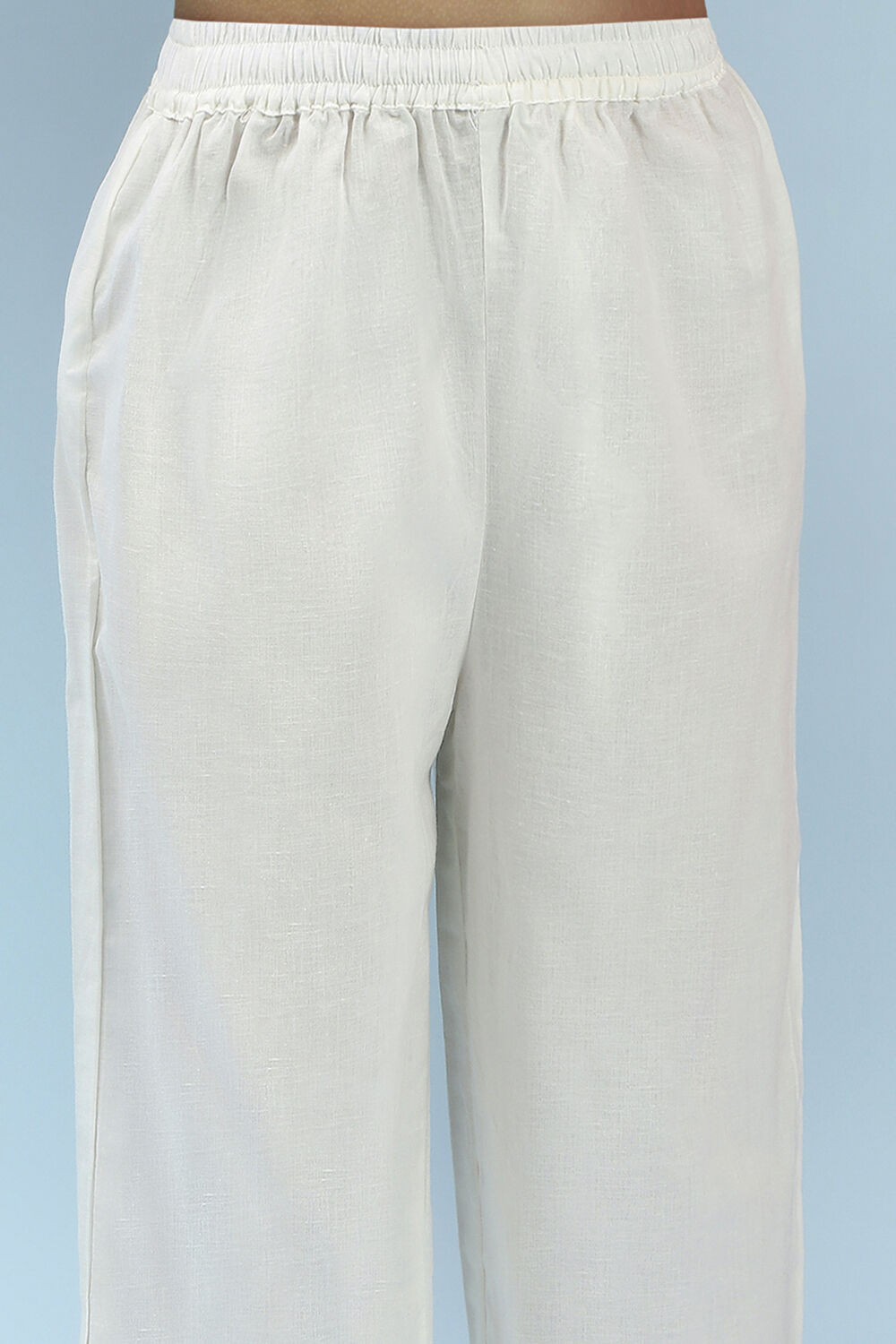 Yellow and White Cotton Printed Straight Kurta Set image number 2