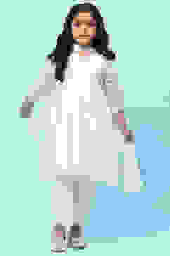 White Cotton Viscose Khadi Print Gathered Suit Set image number 0