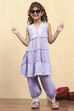 Dark Blue Cotton Tiered Printed Kurta Salwar Set image number 0