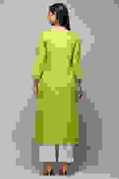 Green Rayon flax Relaxed Kurta Palazzo Suit Set image number 4