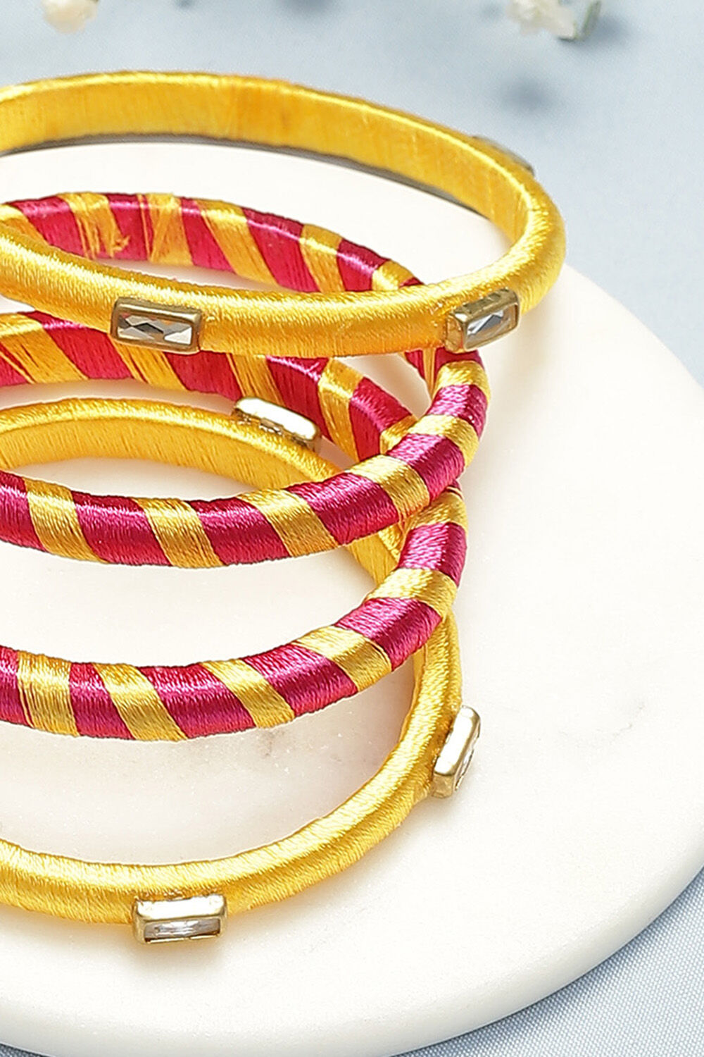 Dark Pink Mustard Yellow Plastic Thread Kids Bangles image number 1