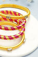 Dark Pink Mustard Yellow Plastic Thread Kids Bangles image number 1
