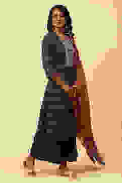 Indigo Cotton Straight Kurta Palazzo Suit Set image number 6