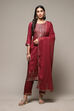 Orange Printed Viscose Straight Kurta Regular Pants Suit Set image number 7