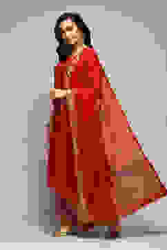 Red Viscose Straight Printed Kurta Capri Suit Set image number 5