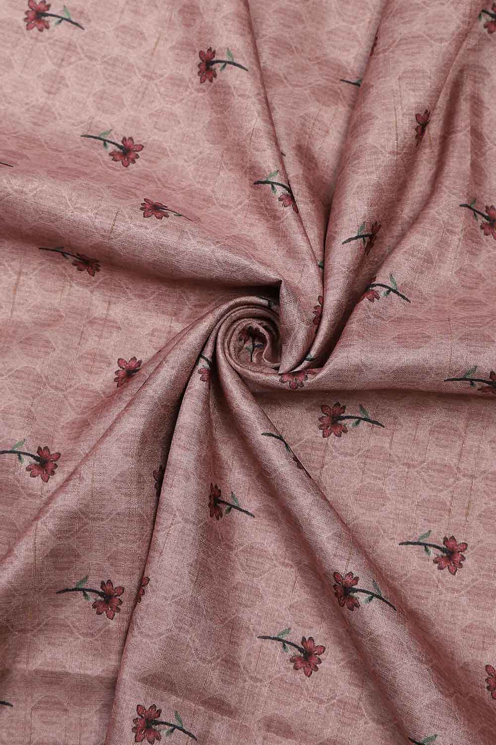 Peach Silk Tussar Handloom Unstitched Suit Set image number 2