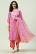 Pink Straight Kurta Palazzo Suit Set
