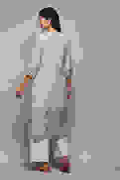 Cream Cotton Silk Straight Yarndyed Kurta Sharara Suit Set image number 5