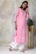 Pink Cotton Straight Printed Kurta image number 5