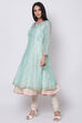 Coral Poly Cotton Front Open Kurta Churidar Suit Set image number 3