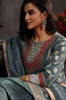 Earthy Blue Chanderi Jacquard Dori Embroidery Straight Suit Set image number 1