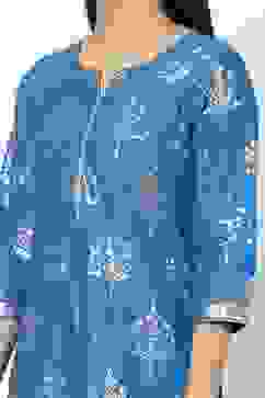 Royal Blue Straight Kurta Regular Pants Suit Set image number 1