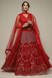 Red Nylon Embroidered Lehenga Set image number 7
