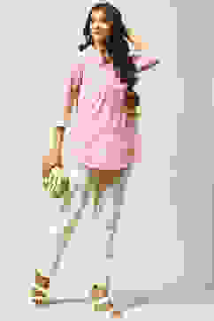 Pink Cotton Straight Printed Short Kurti image number 5