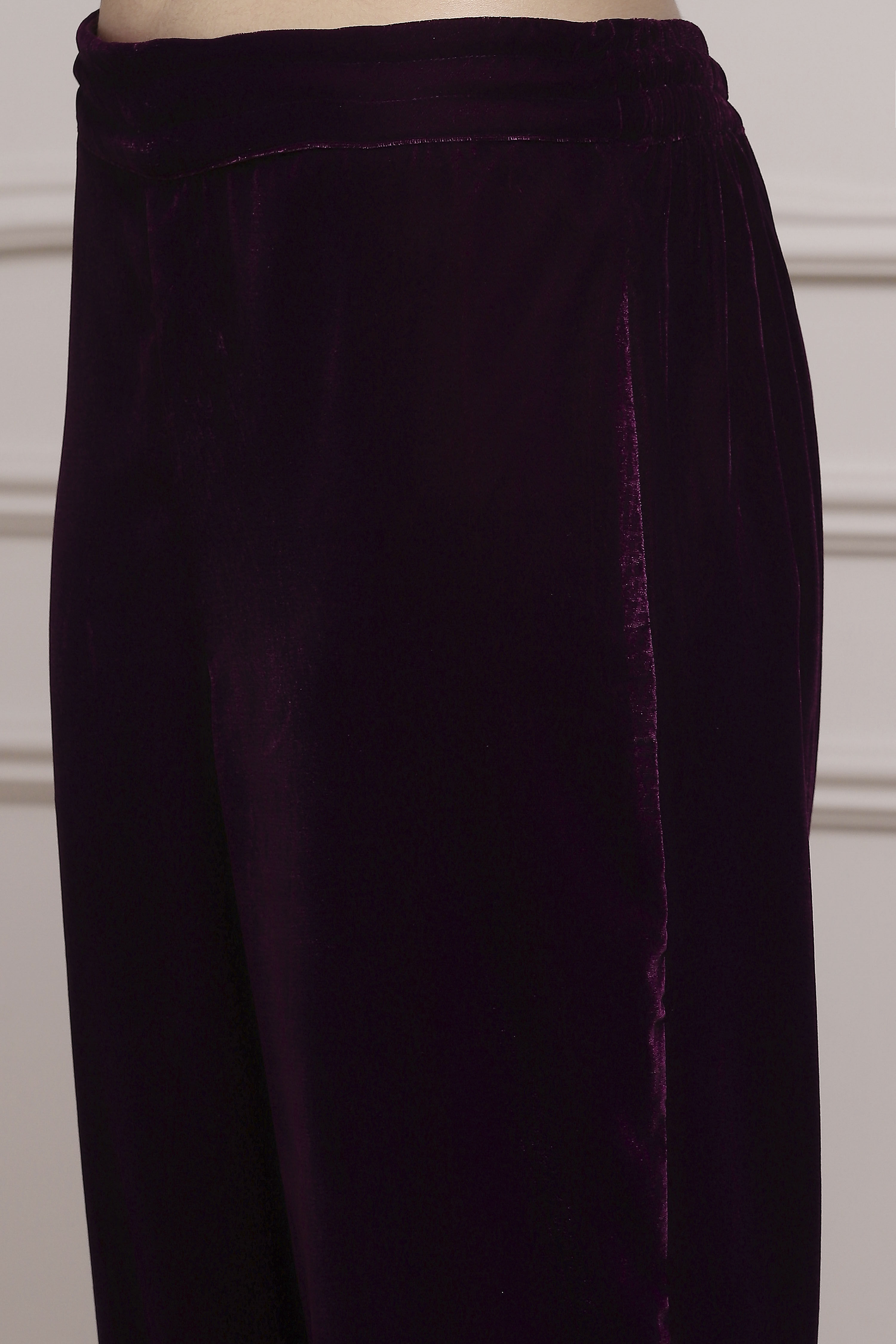 Purple Velvet Straight Winter Kurta Set image number 2