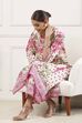 Pink and White Cotton Printed Straight Kurta Set