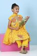 Yellow Cotton Floral Printed Anarkali Suit Set image number 0